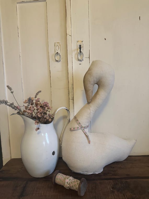 Linen Swan Linen Bird Handmade Decoration Vintage
