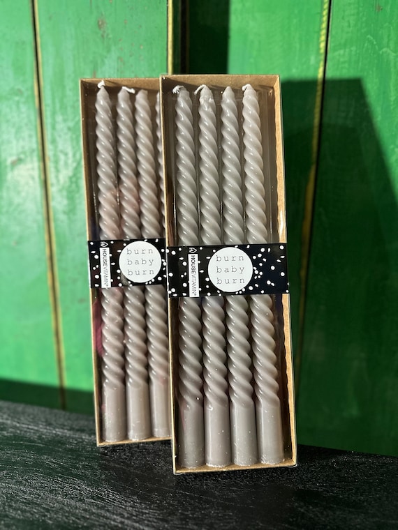 Kerzen Stabkerzen gedreht grau 4er Pack