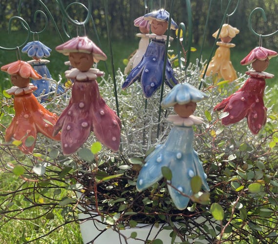 Flowers Ceramic Figures Vintage Handmade Art Ceramic Decoration Garden Stake Garden Decoration
