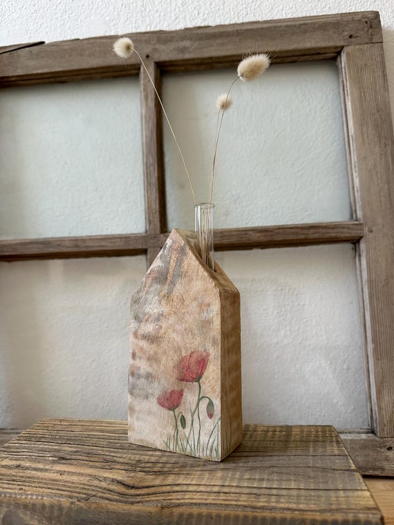 Decorative house wooden house vintage decorative vase country house style hand-painted wooden house with test tube