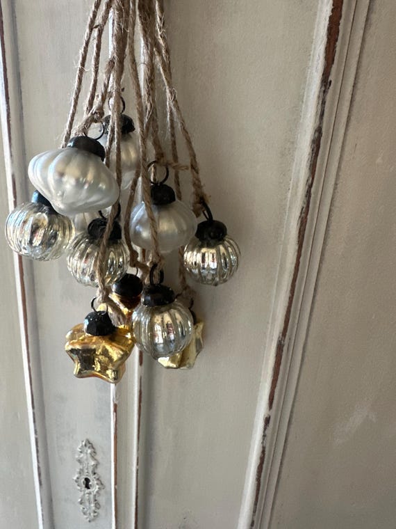 Bell set, glass bells, rust finish, decorative vintage hanging bells