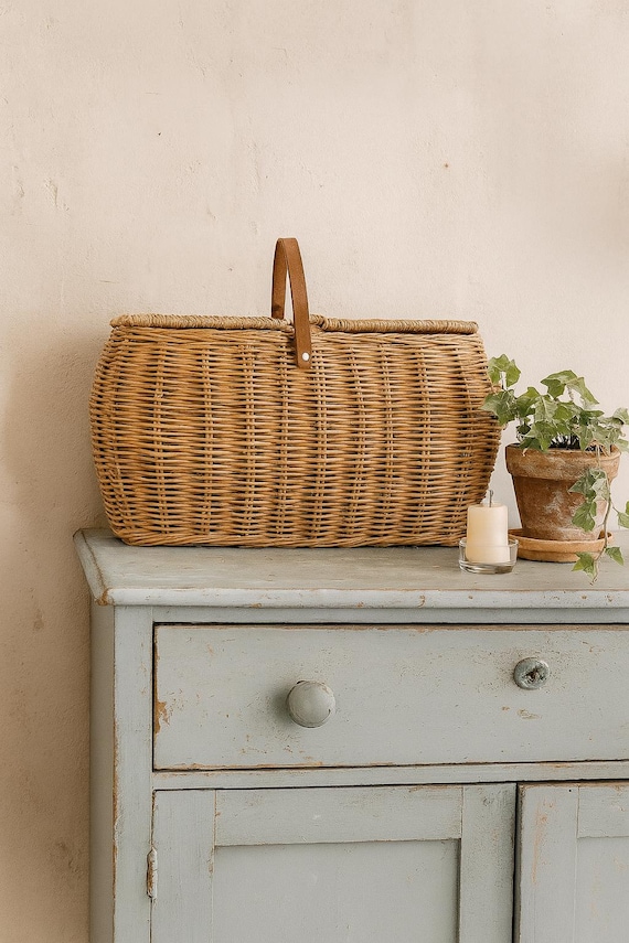 Basket Picnic Basket Baskets Wicker Basket Woven Basket Storage Vintage