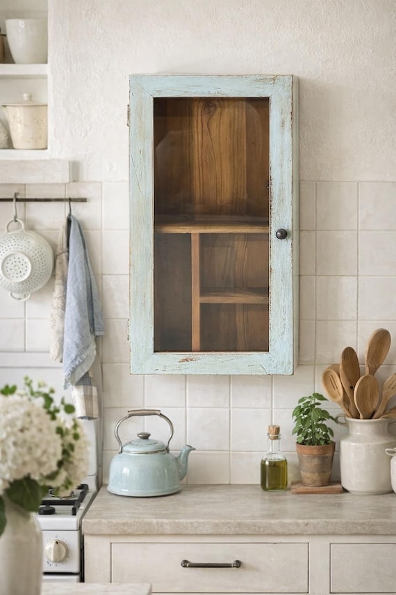 Display cabinet, wall cabinet, hanging display case, furniture, glass display case, shelf cabinet, antique finish