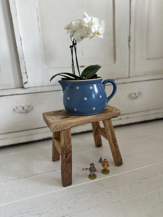Hitzsche Bank Stool made of elm wood antique finish vintage footstool
