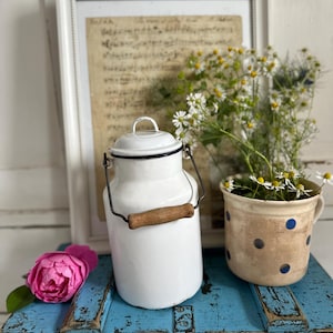 old antique milk jug enamel jug white vintage shabby