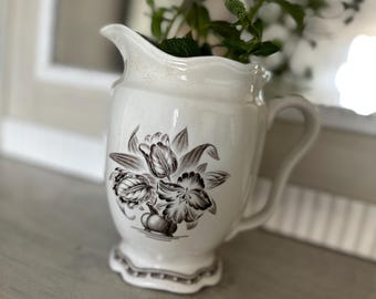Old antique jug, pitcher, vase, ceramic, vintage, Swedish, wicker