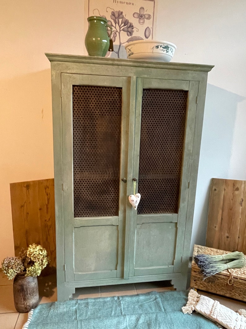 Linen cupboard wardrobe antique finish furniture cupboard vintage shabby image 1