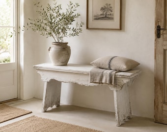 Banco, asiento, mesa auxiliar, acabado antiguo, vintage.