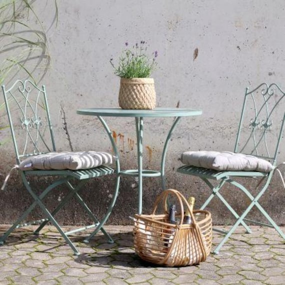 Garden furniture set, bistro table with 2 chairs, garden table, country style, vintage, shabby chic, iron