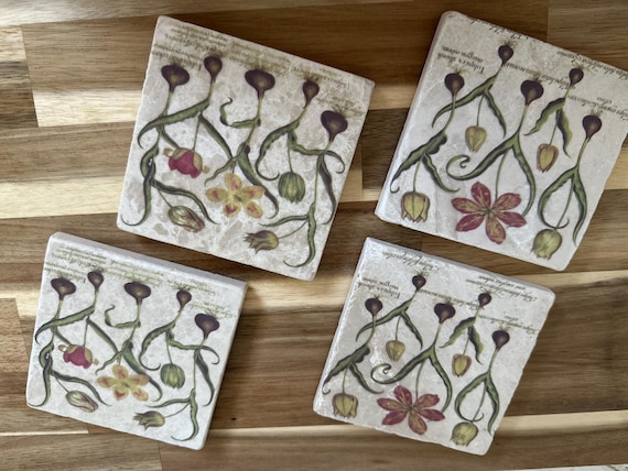 Coaster tiles made of tumbled marble in a set of 4 pieces