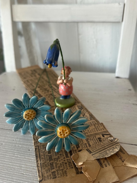 Flowers ceramic flowers vintage handmade art ceramic decoration garden stake garden decoration