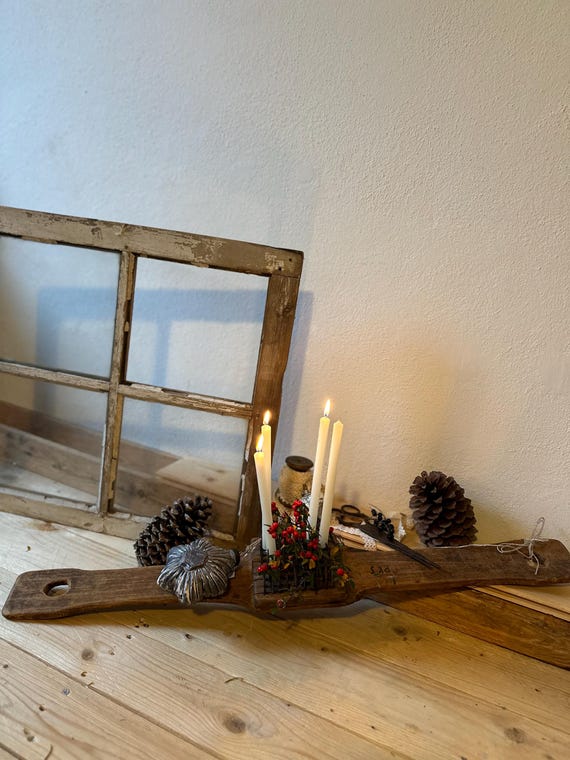 Old antique flax comb candle holder decoration vintage