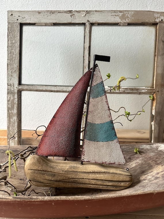 Sailing boat decoration boat old wood and metal decoration vintage