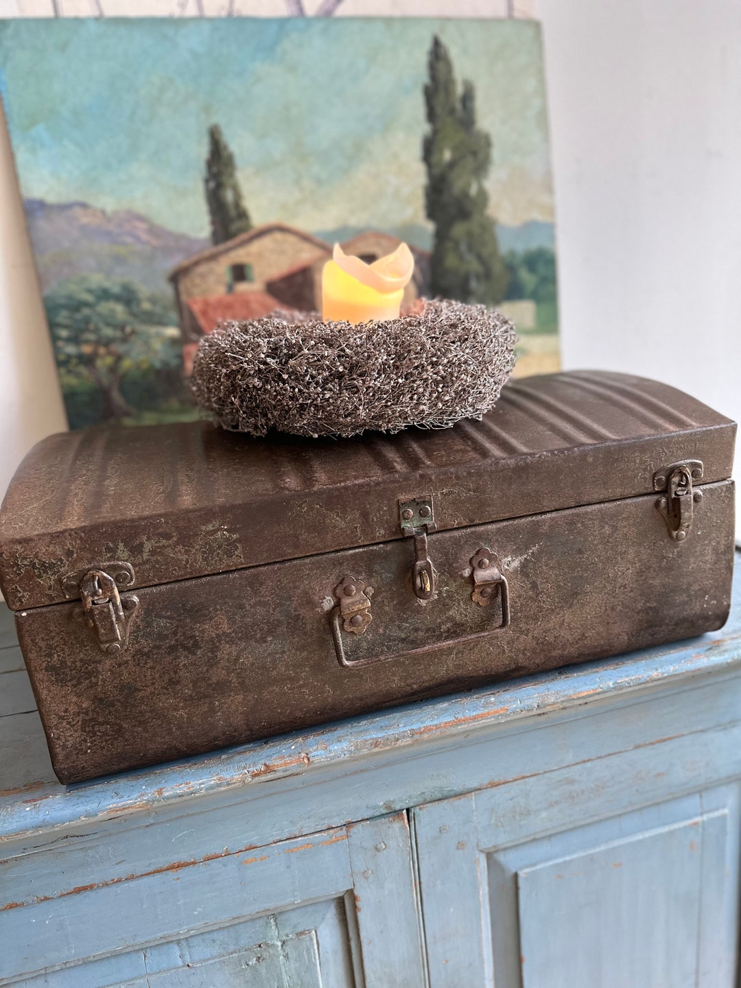 Old Antique Suitcase Metal Suitcase Vintage Storage Iron Suitcase