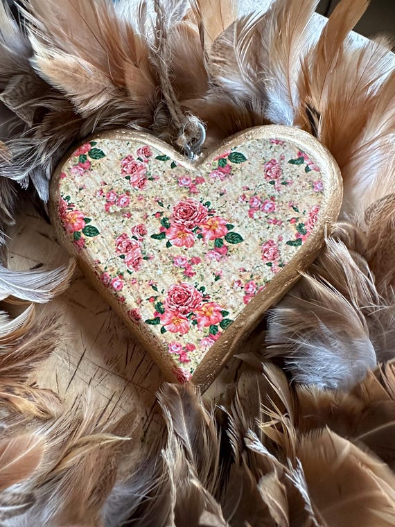 Pendant, decorative pendant, wooden heart, decorative heart, antique finish, hearts, decoration, vintage