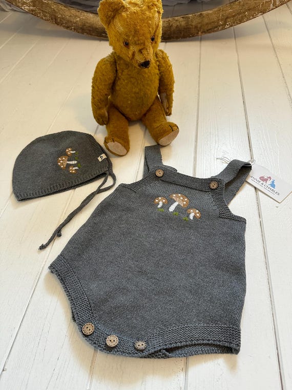 Baby Bloomer with Hat Baby Romper Knitted Baby Pants Organic Cotton Embroidery Bloomer
