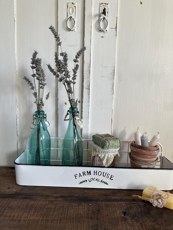 Shelf made of white enamel bathroom shelf soap dish storage bowl hanging bowl enamel decoration garden shabby