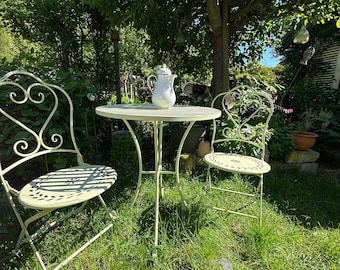 Garden furniture set, bistro table with 2 chairs, garden table, country style, vintage, shabby chic, iron