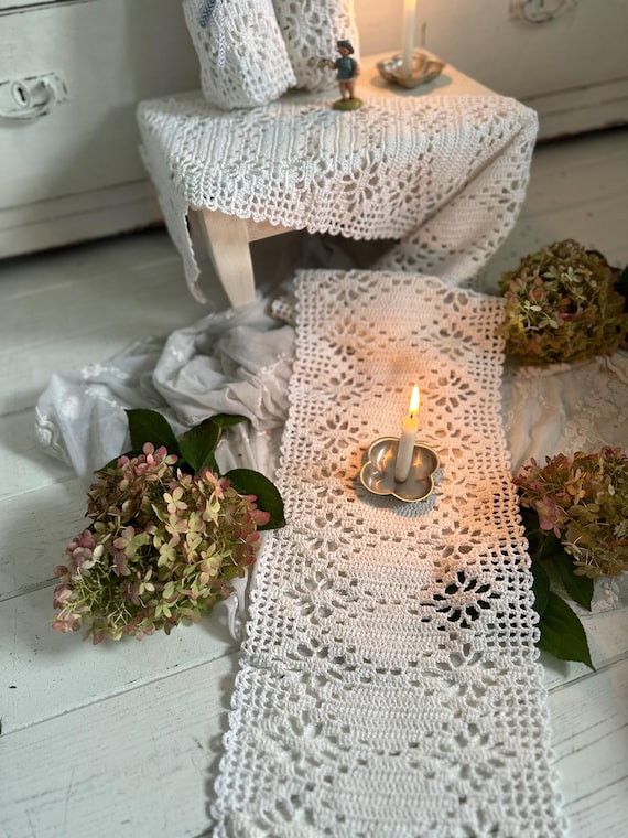 Crocheted blanket tablecloth handmade runner blanket crocheted lace