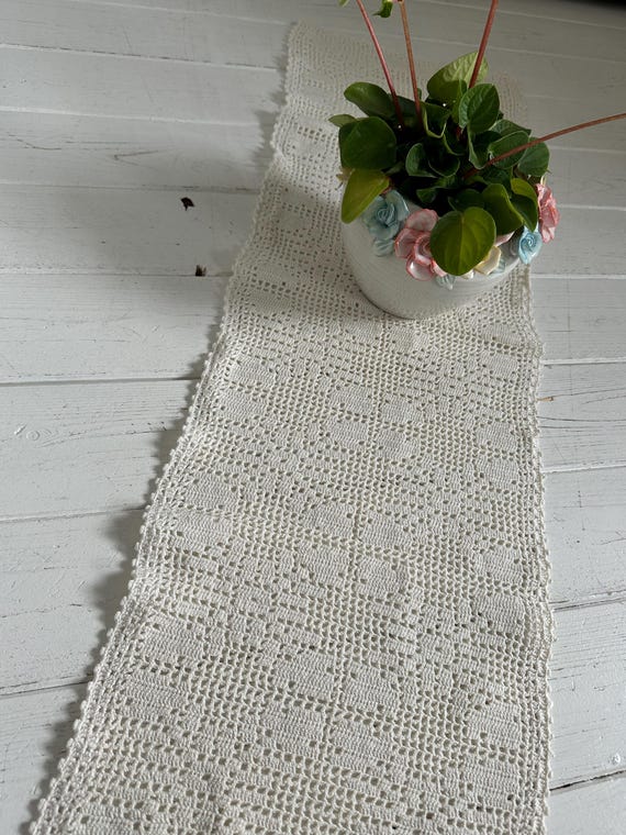 Crochet blanket tablecloth handmade runner blanket