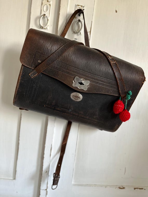 Old antique school bag, school satchel, decoration, vintage