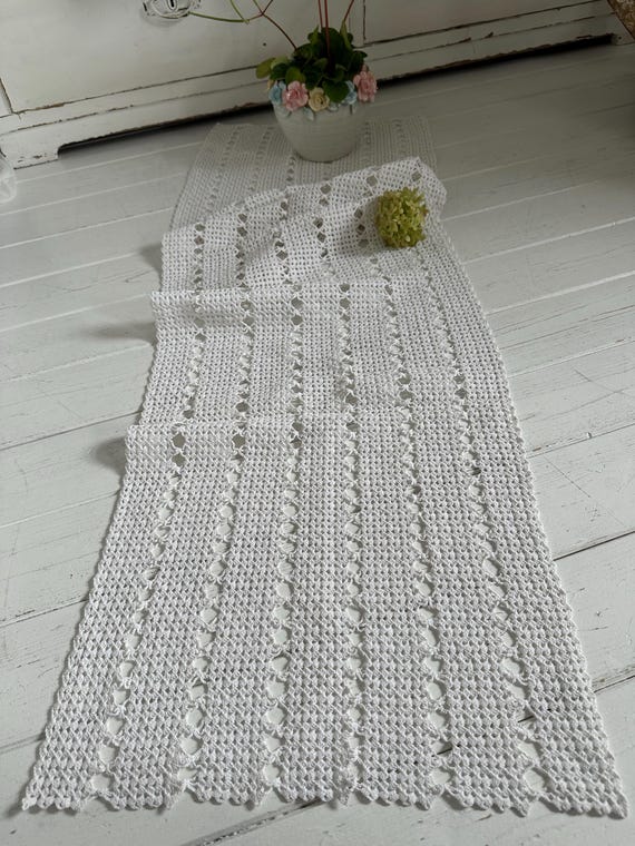 Crochet blanket tablecloth handmade runner blanket