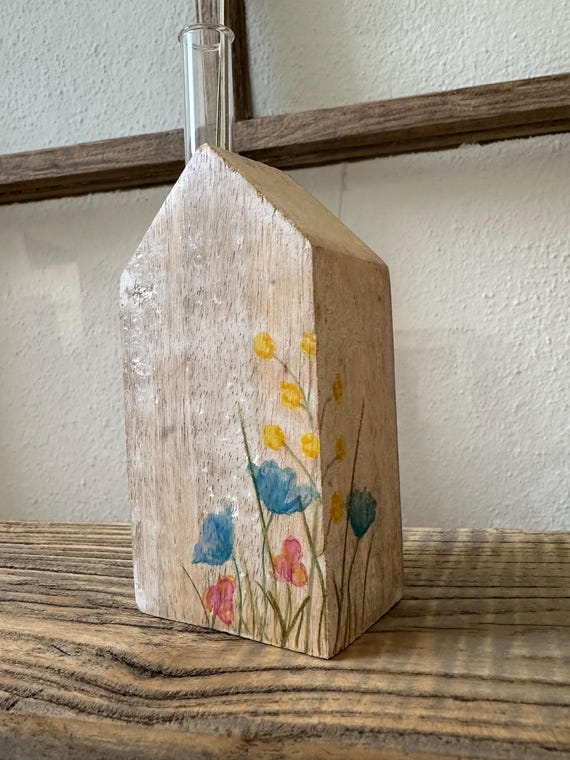 Decorative house wooden house vintage decorative vase country house style hand-painted wooden house with test tube