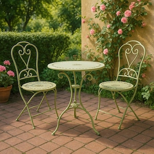 Garden furniture set bistro table with 2 chairs garden table country style vintage shabby iron