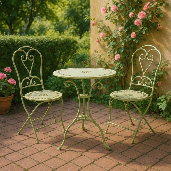 Garden furniture set bistro table with 2 chairs garden table country style vintage shabby iron
