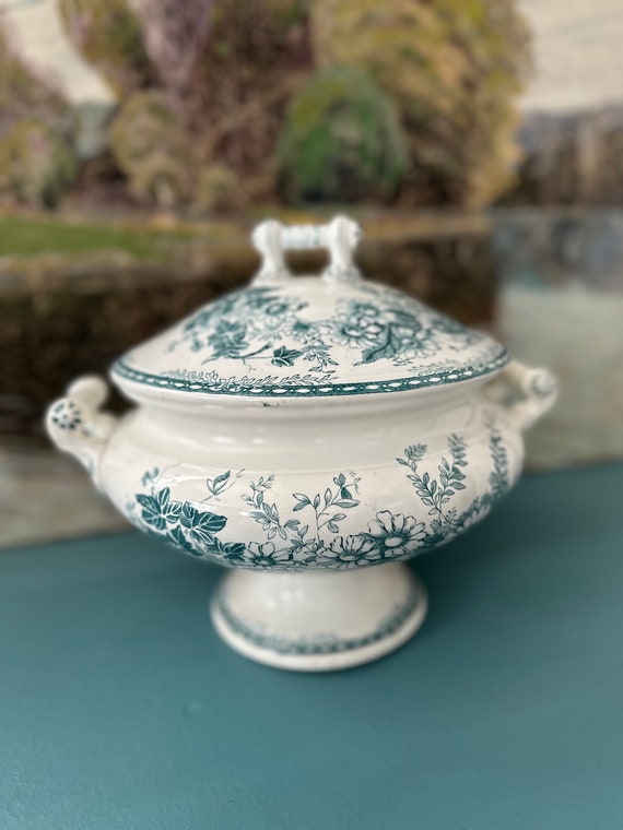 Old antique ceramic terrine bowls faience ceramic Swedish