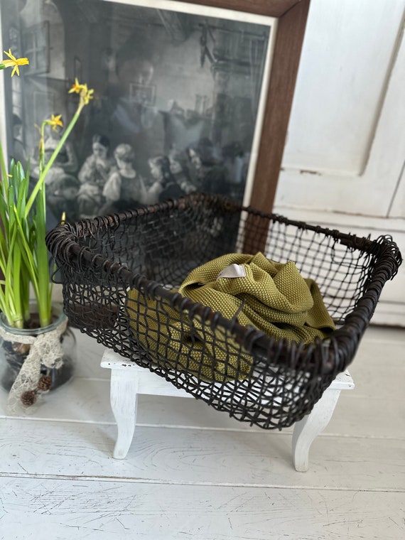 Old antique wire basket iron basket vintage storage basket