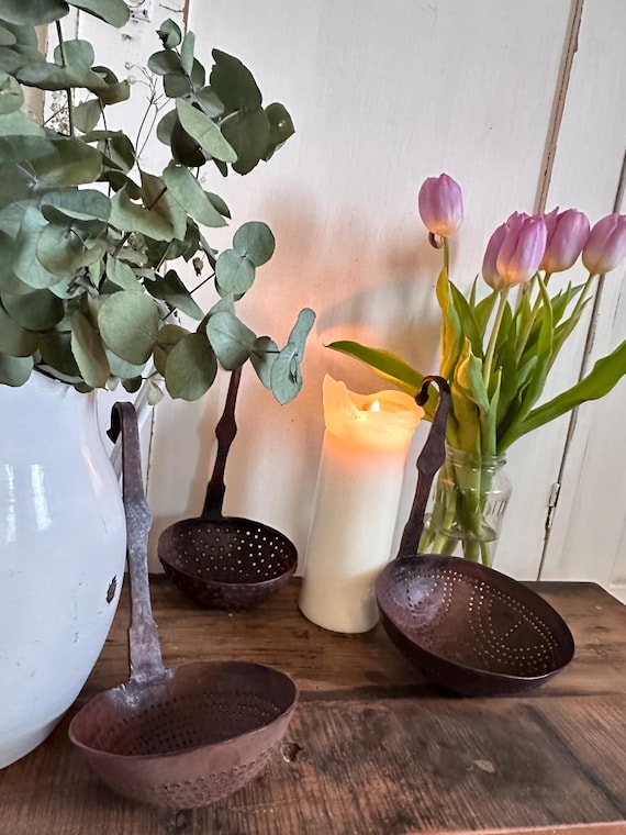 Iron ladle candle holder candlestick tealight holder iron metal vintage ladle iron antique finish