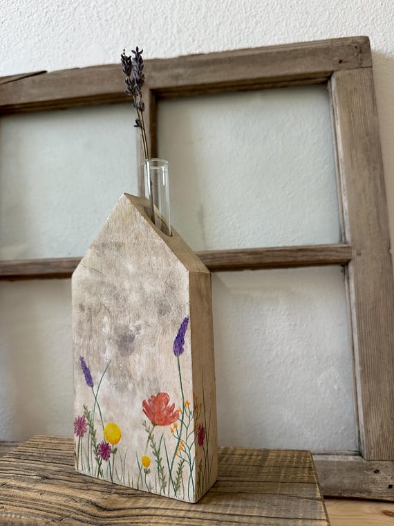 Decorative house wooden house vintage decorative vase country house style hand-painted wooden house with test tube