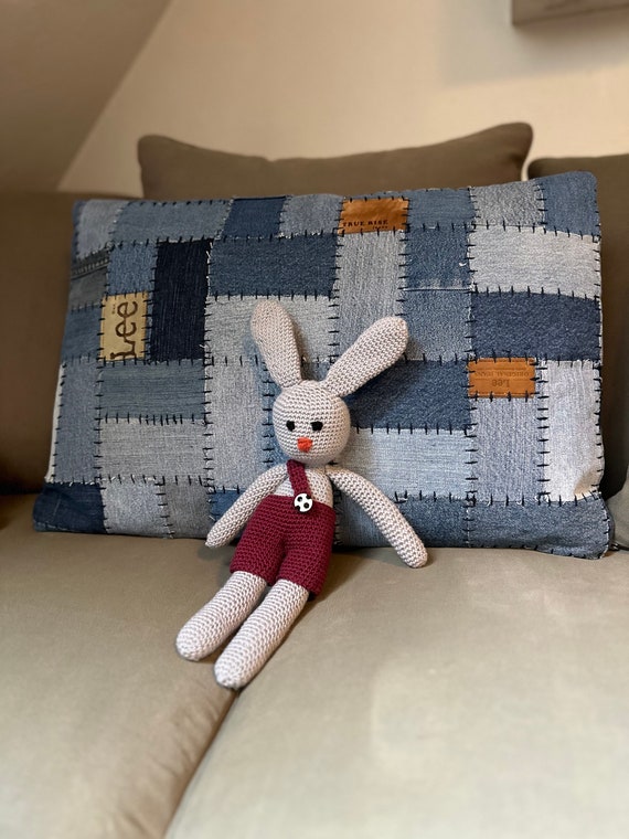 Cushion complete with filling, home textiles, denim look cuddly cushion
