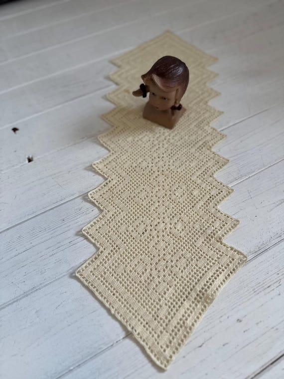 Crochet tablecloth, handmade oval runner