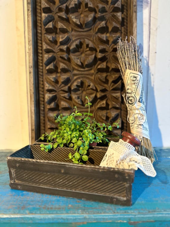 Old antique baking pan double baking pan planter vintage shabby