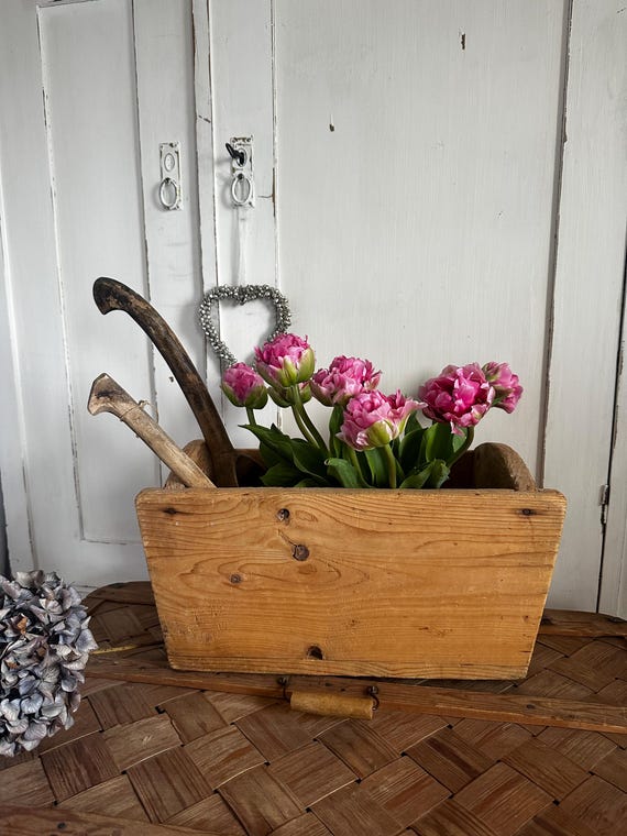 Old antique wooden box, original vintage shabby chic wooden storage box