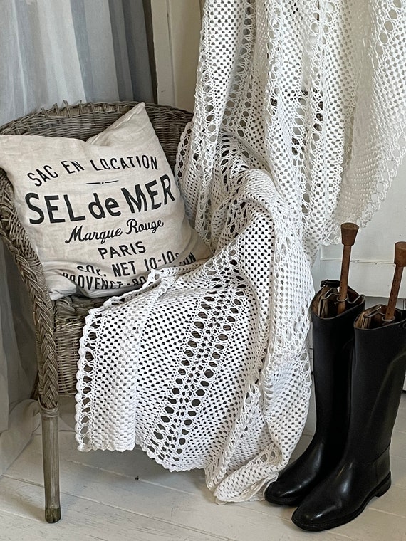 Old antique blanket crochet blanket handmade vintage throw
