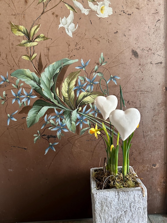 Flowers ceramic figures vintage handmade art ceramic decoration garden stake garden decoration