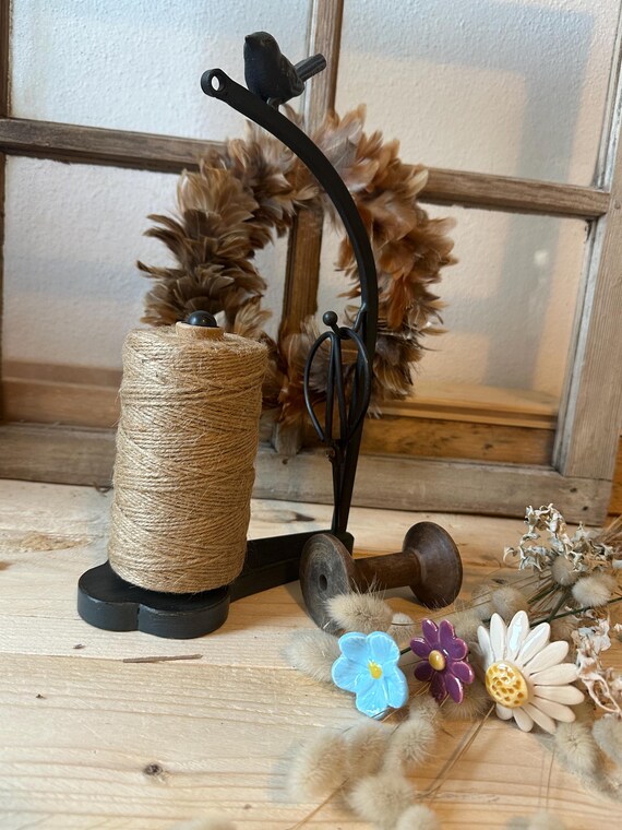 Knitting spool with scissors and knitting decoration garden vintage garden spool