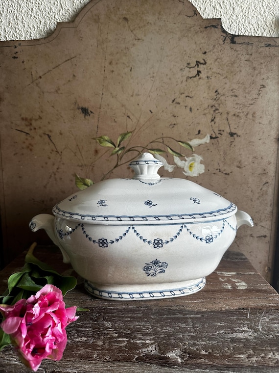 Old antique ceramic terrine bowls faience pottery Swedish Gustavsberg