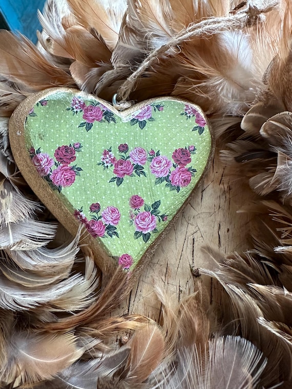 Pendant, decorative pendant, wooden heart, decorative heart, antique finish, hearts, decoration, vintage