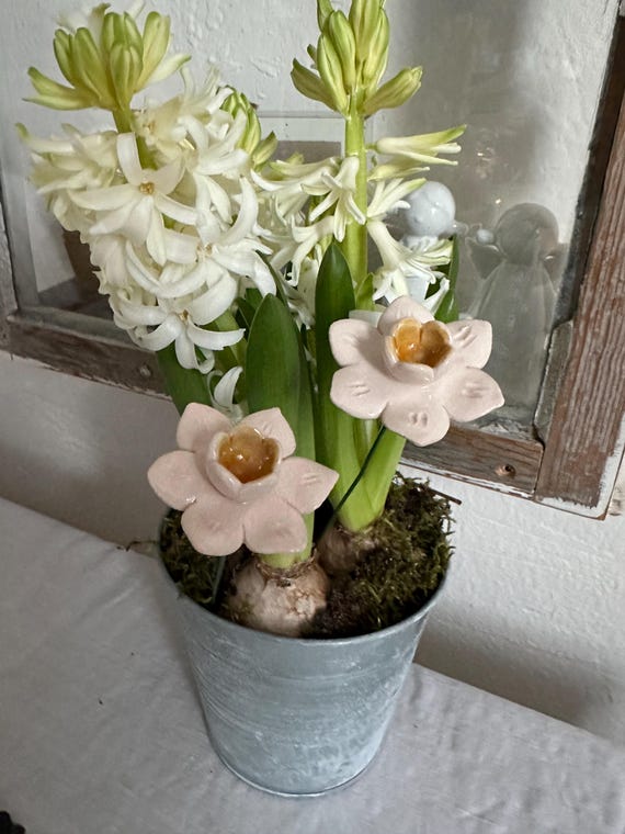 Flowers ceramic flowers vintage handmade art ceramic decoration garden stake garden decoration