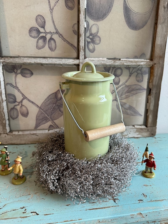 Milk jug enamel jug Strömshaga Vintage lime green