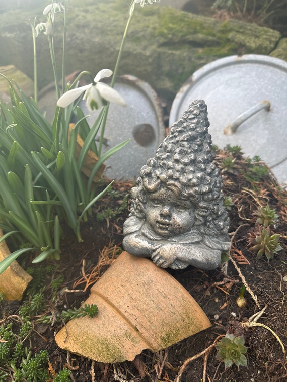 Stone bust elf bust concrete bust garden decoration vintage