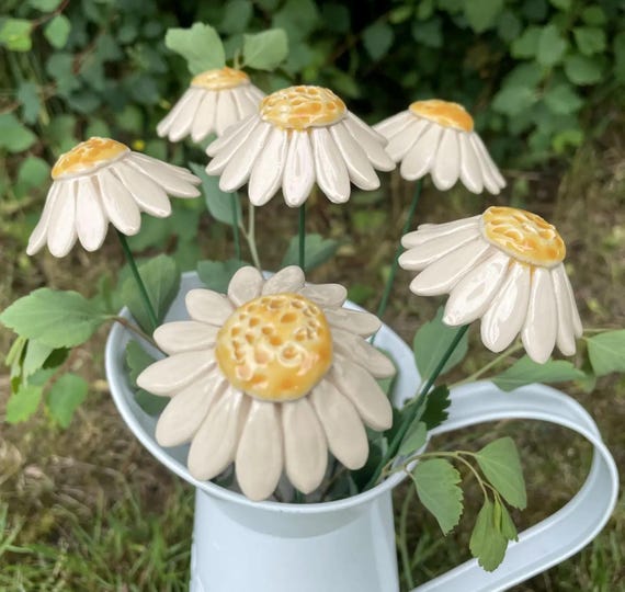 Flowers ceramic flowers vintage handmade art ceramic decoration garden stake garden decoration