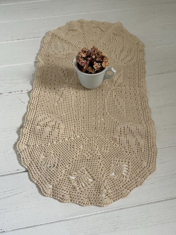 Crochet tablecloth handmade oval runner