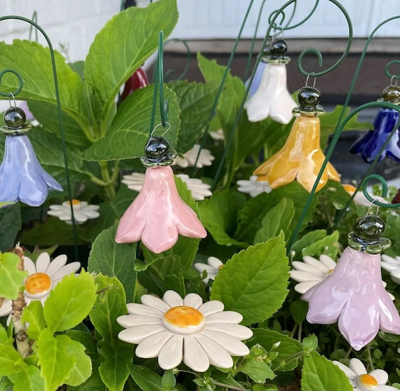 Flowers Bellflowers Ceramic Flowers Ceramic Vintage Handmade Art Ceramic Decoration Garden Stake Garden Decoration