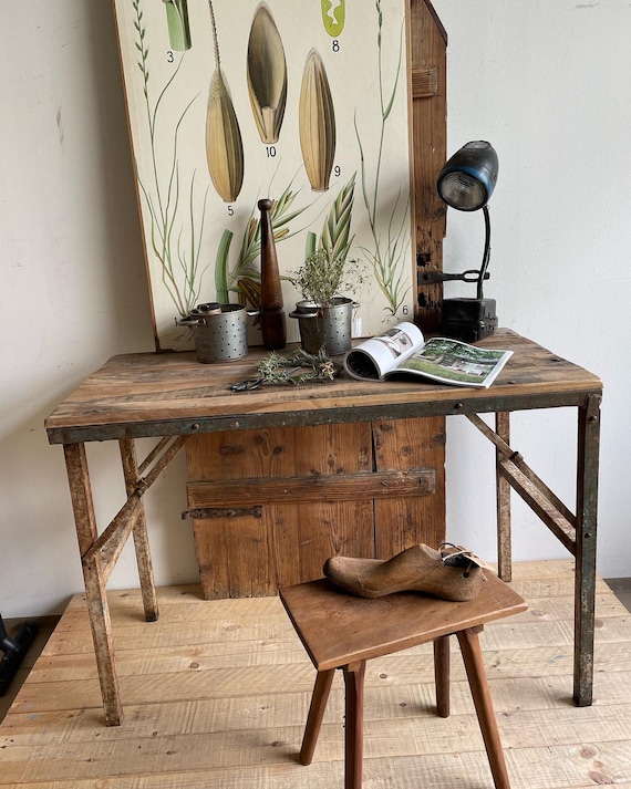 Table dining table kitchen table desk antique finish old wood industrial style