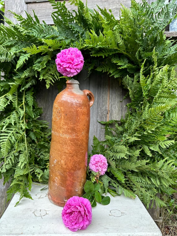 Clay bottle stoneware bottle old antique Duchy of Nassau old vase decoration vintage brown